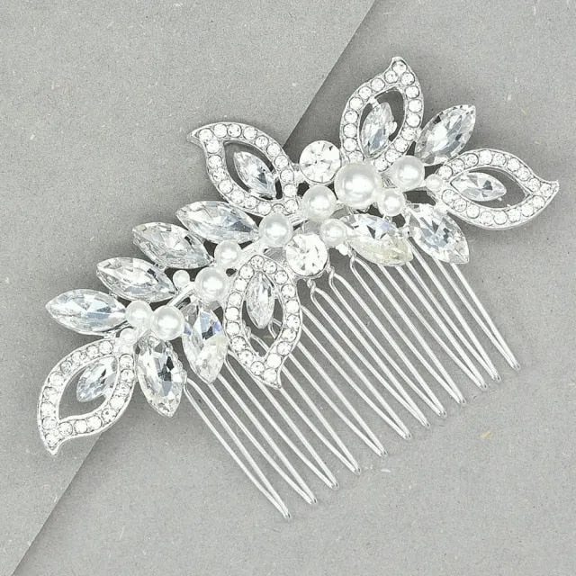 Vintage Large Floral Bridal Hair Combs-Rhinestone Crystal-European Style