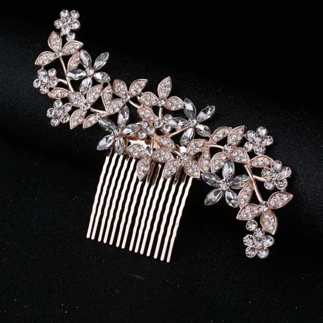 Vintage Large Floral Bridal Hair Combs-Rhinestone Crystal-European Style