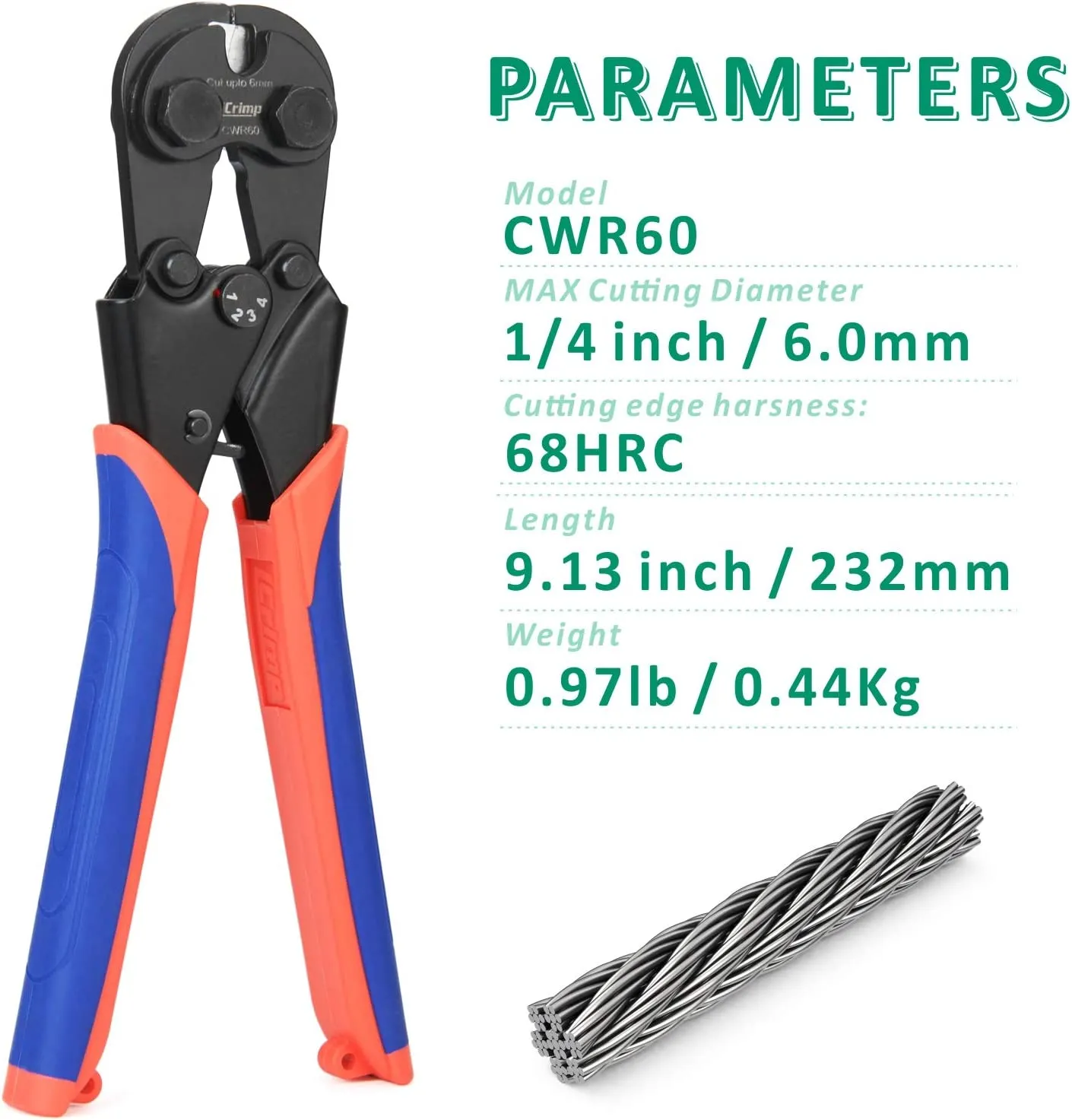 Wire Rope Cutter for upto 6mm Wire Rope, Bicycle Cable, Aircraft Cable, Copper Cable(CWR60)