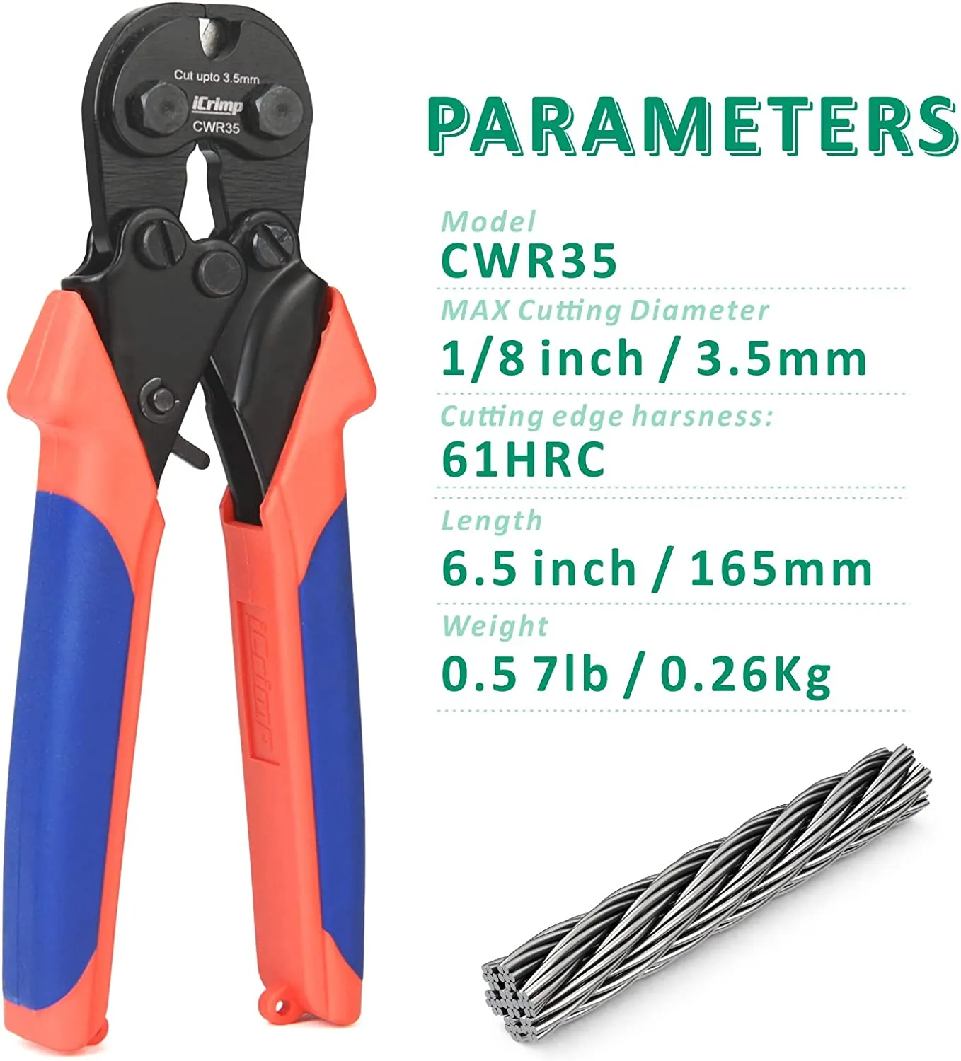 Wire Rope Cutter for upto 6mm Wire Rope, Bicycle Cable, Aircraft Cable, Copper Cable(CWR60)